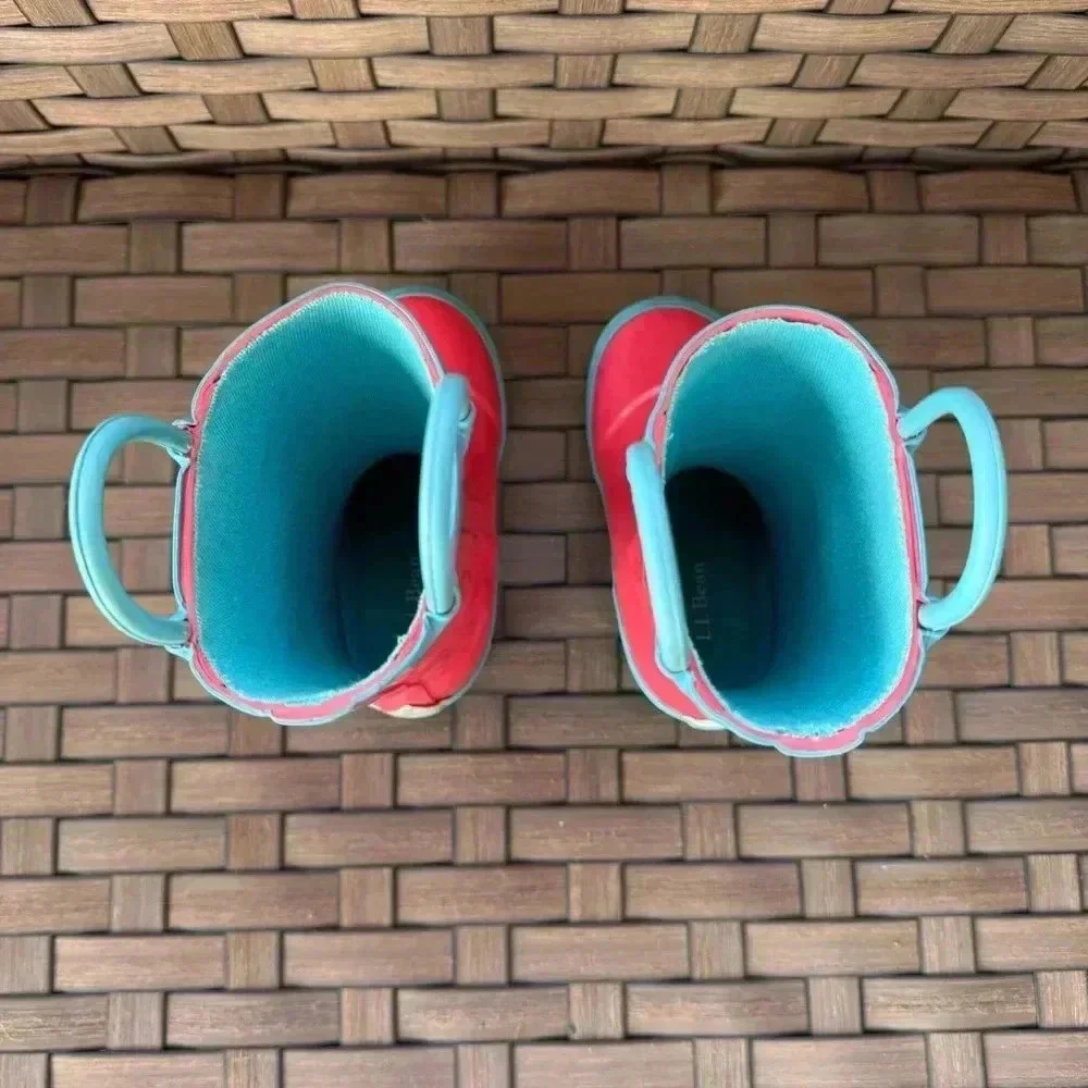 L.L. Bean Kids Bright Pink and Aqua Rain Boots - Picture 4 of 6